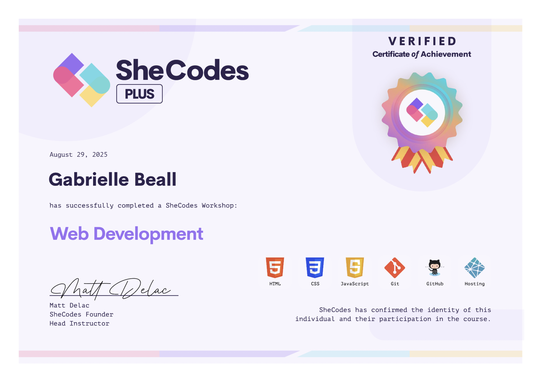 Certificate-SheCodes Plus Web Development